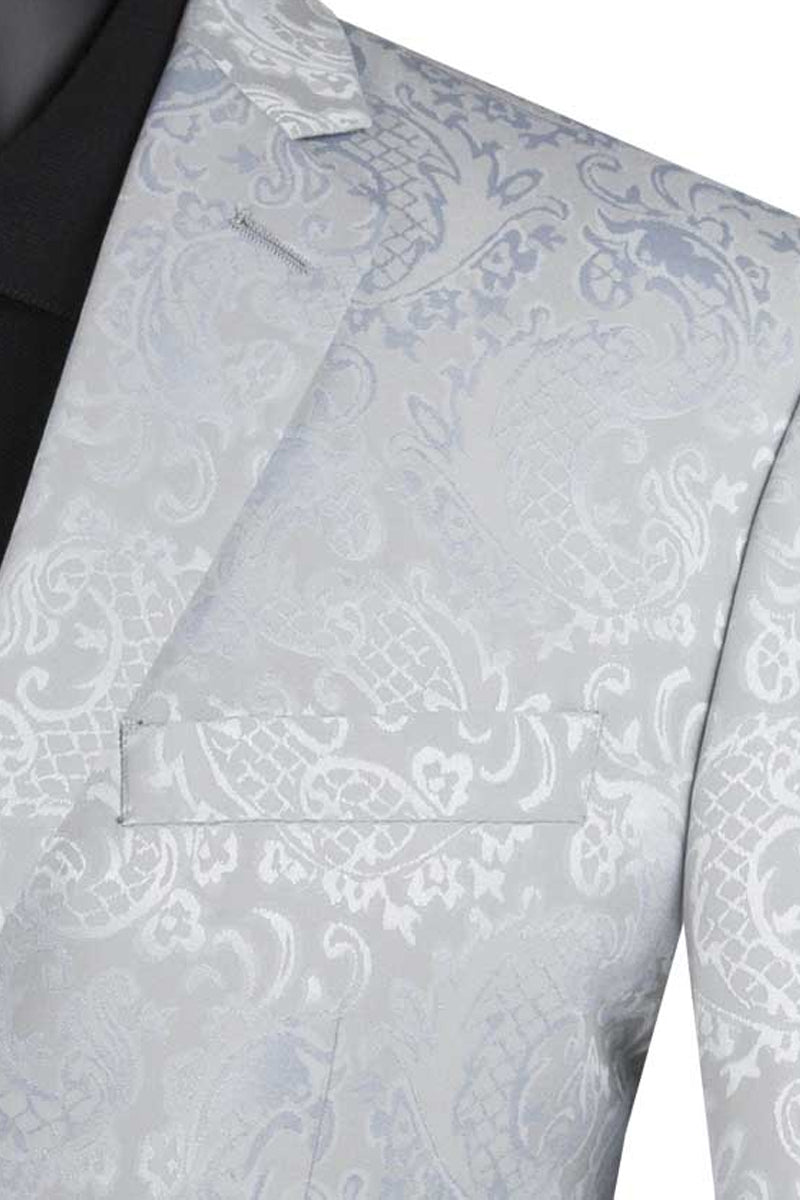 Men's Slim Fit Shiny Paisley Prom & Wedding Suit in Silver Grey
