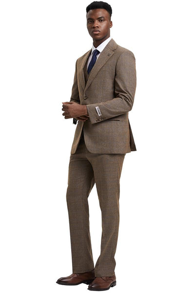 Men's Stacy Adams Modern Fit Vested Suit in Taupe Micro Check Plaid