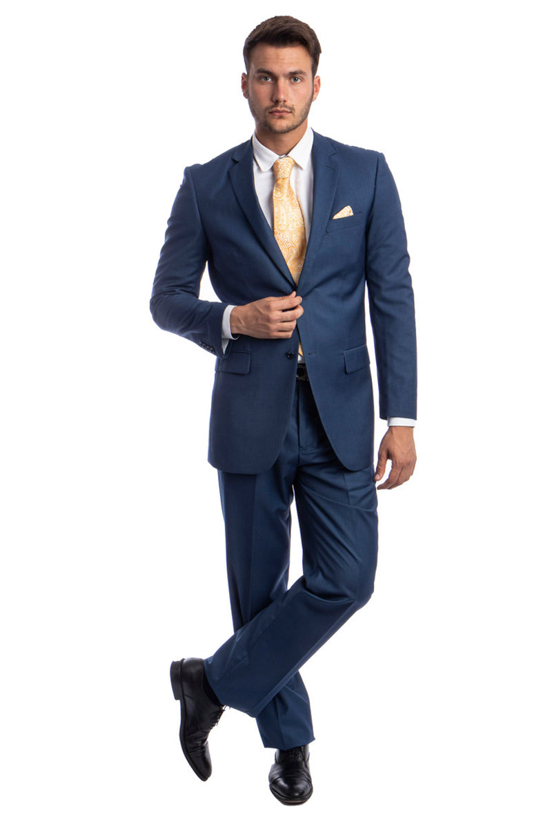 Men's Two Button Basic Modern Fit Business Suit in Indigo Blue
