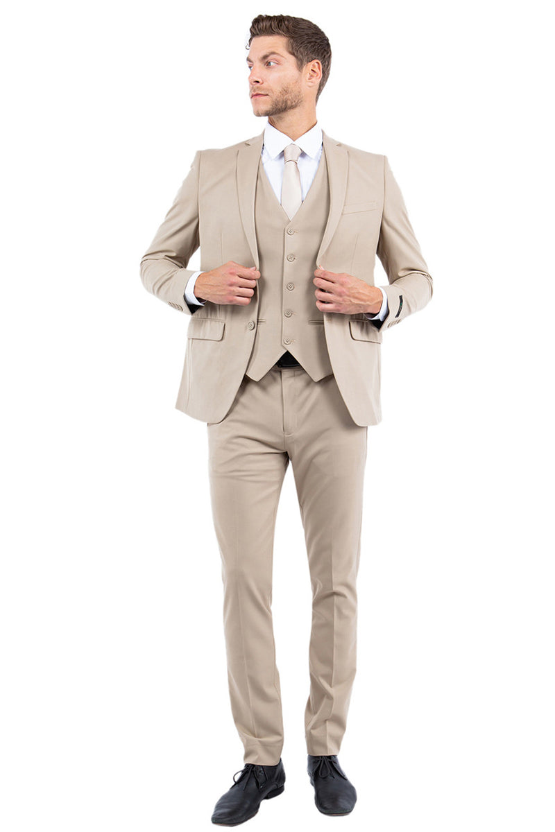 Men's One Button Vested Slim Fit Business & Wedding Suit in Tan, 44 Short / Tan Men's One Button Vested Slim Fit Business & Wedding Suit in Tan, 44 Short / Tan