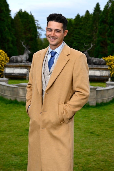 Men's Full Length Wool & Cashmere Overcoat in Camel