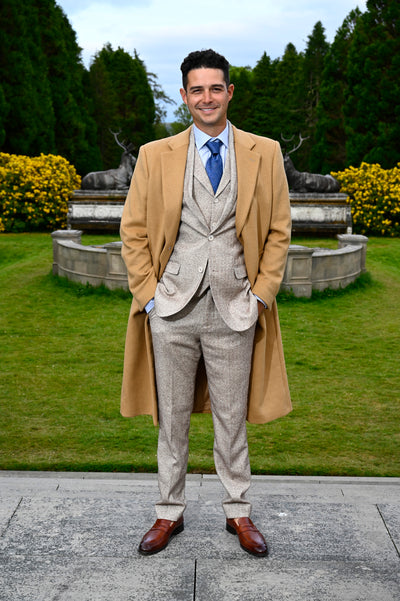 Men's Full Length Wool & Cashmere Overcoat in Camel