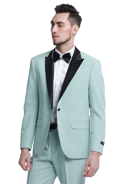 Men's One Button Peak Lapel Wedding & Prom Tuxedo in Mint Green