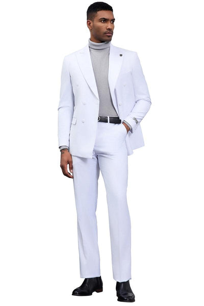 Men's Designer Stacy Adams Classic Double Breasted Suit in White