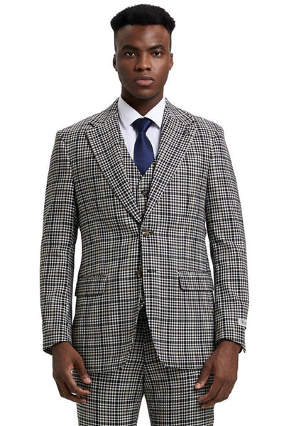 Men's Stacy Adams Vested Modern Fit Houndstooth Glen Plaid Suit in Grey & Green