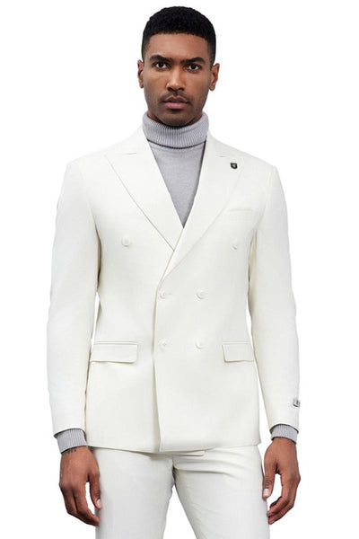 Men's Designer Stacy Adams Classic Double Breasted Suit in Ivory