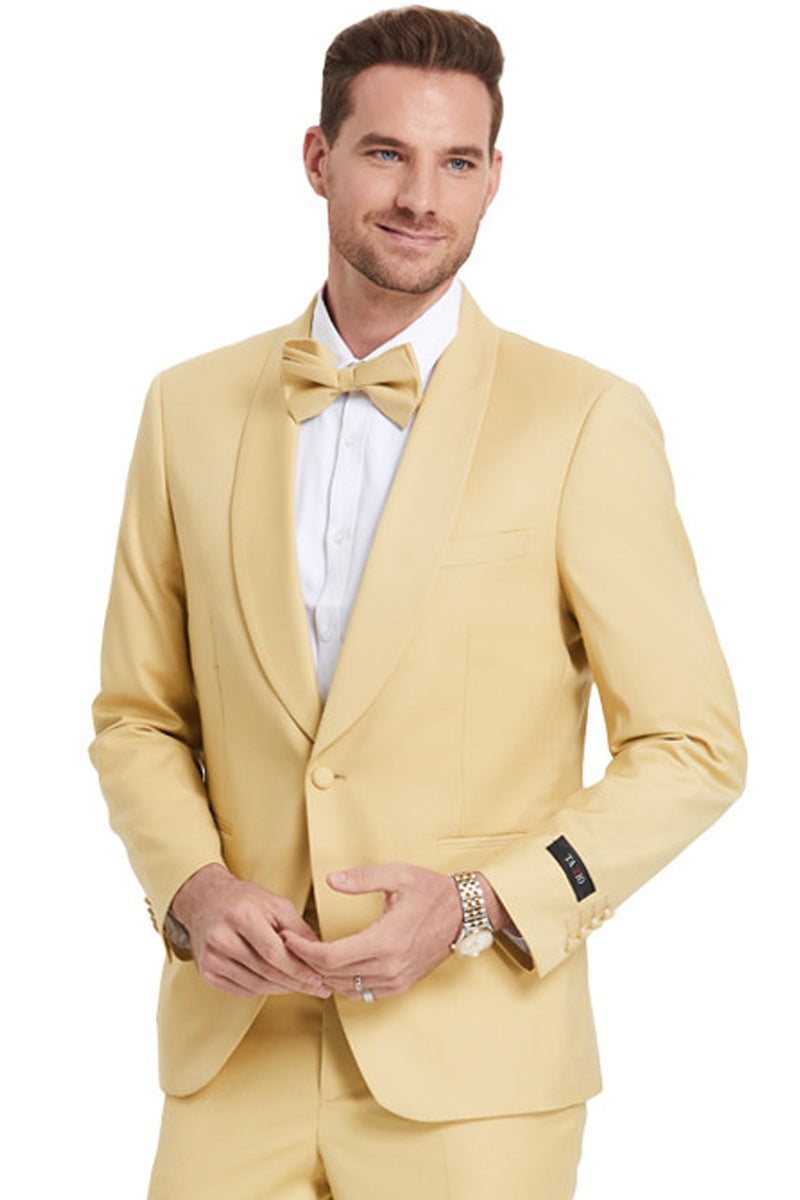 Men's One Button Shawl Lapel Dinner Jacket Style Wedding Suit in Dijon Yellow