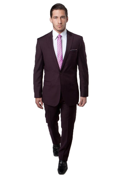 Men's Slim Fit One Button Peak Lapel Suit in Eggplant Plum