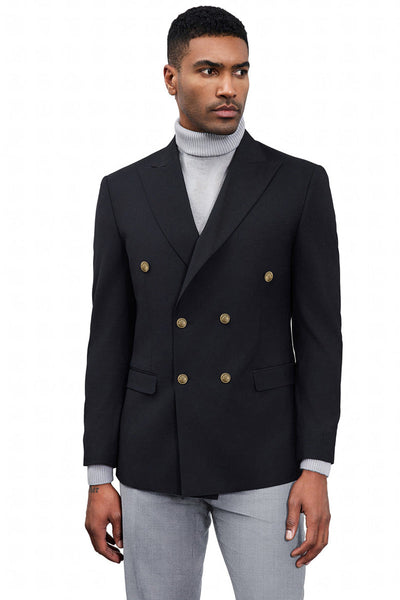 Men's Classic Double Breasted Sport Coat Blazer in Black