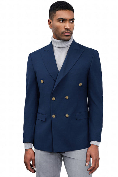 Men's Classic Double Breasted Sport Coat Blazer in Navy