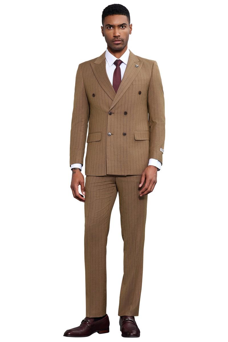 専用 渋谷 Time is on BUTTON DOUBLE BREASTED Men's Stacy Adams Double Breasted Pinstripe Suit in Camel