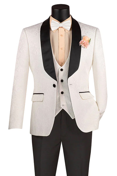 Men's Slim Fit Vested Paisley Wedding Tuxedo in White