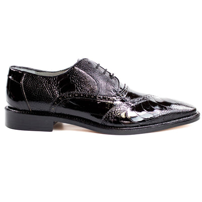 Men's Belvedere Nino Slanted Wingtip Ostrich Leg & Eel Dress Shoe in Black