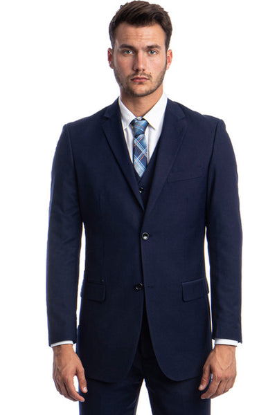 Men's Vested Two Button Solid Color Wedding & Business Suit in Blue