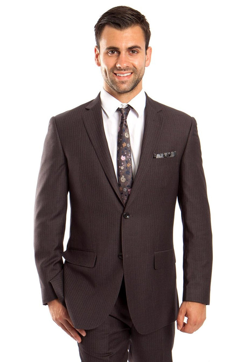 Men's Two Button Regular Fit Micro Pinstripe Business Suit in Grey