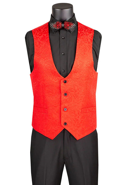 Men's Slim Fit Vested Paisley Wedding Tuxedo in Red