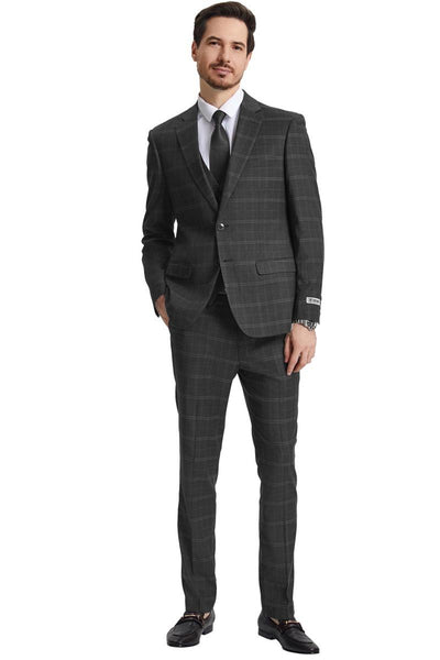 Men's Stacy Adams Vested Modern Fit Windowpane Plaid Suit in Olive Green