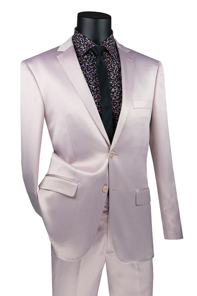 Men's Slim Fit Shiny Satin Prom & Wedding Sharkskin Suit in Blush Pink