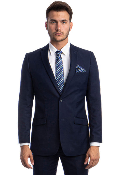 Men's Two Button Basic Hybrid Fit Business Suit in Navy Blue