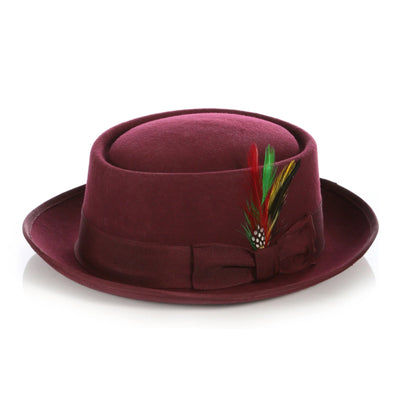 Men's Classic Wool Porkpie Dress Hat in Burgundy