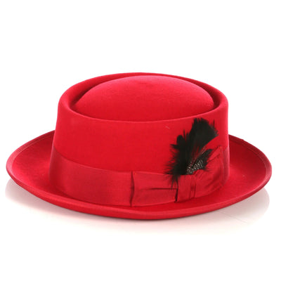 Men's Classic Wool Porkpie Dress Hat in Red