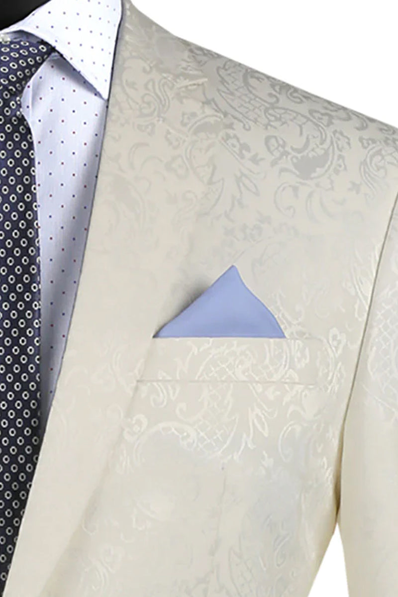 Men's Slim Fit Shiny Paisley Prom & Wedding Suit in Ivory SignatureMenswear Men's Slim Fit Shiny Paisley Prom & Wedding Suit in Ivory SignatureMenswear