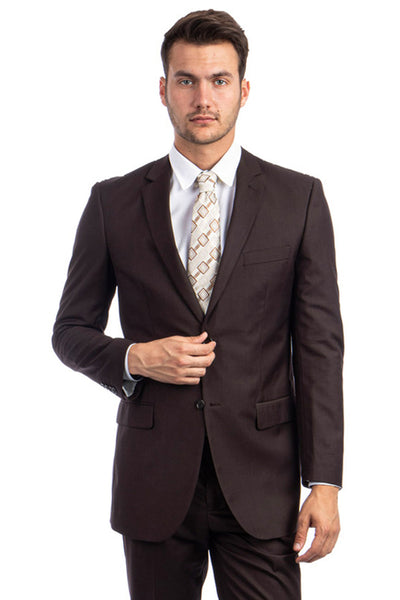 Men's Two Button Basic Modern Fit Business Suit in Chocolate Brown