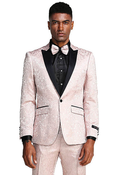 Men's One Button Slim Fit Paisley Wedding & Prom Tuxedo in Blush Pink
