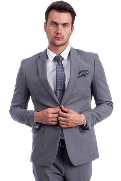 Men's Two Button Hybrid Fit Basic Business Suit in Light Grey