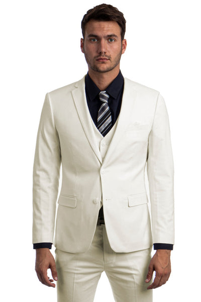 Men's Two Button Slim Fit Vested Solid Basic Color Suit in Ivory