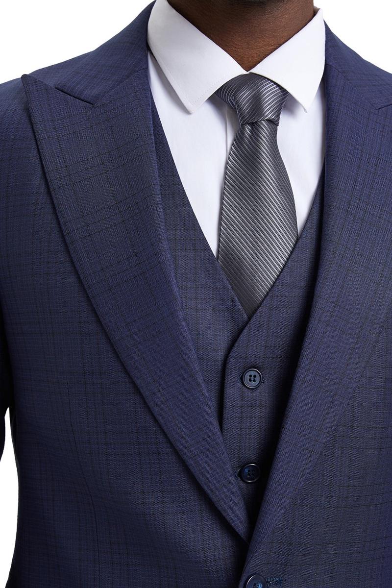 Stacy Adams Men's 3 Piece Hybrid Fit Suit - Tone On Tone Plaid - Purple - 54L