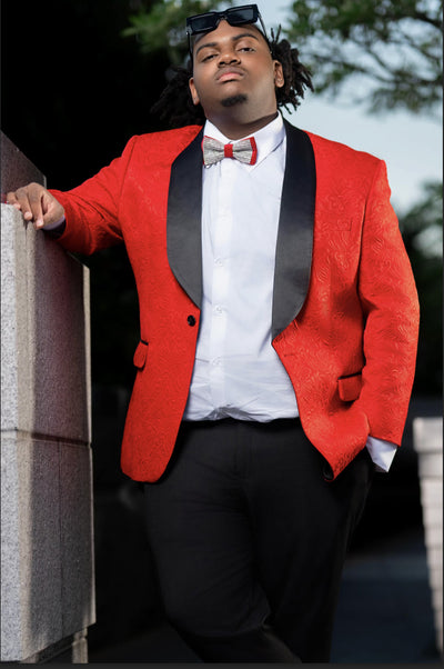 Men's Slim Fit Vested Paisley Wedding Tuxedo in Red