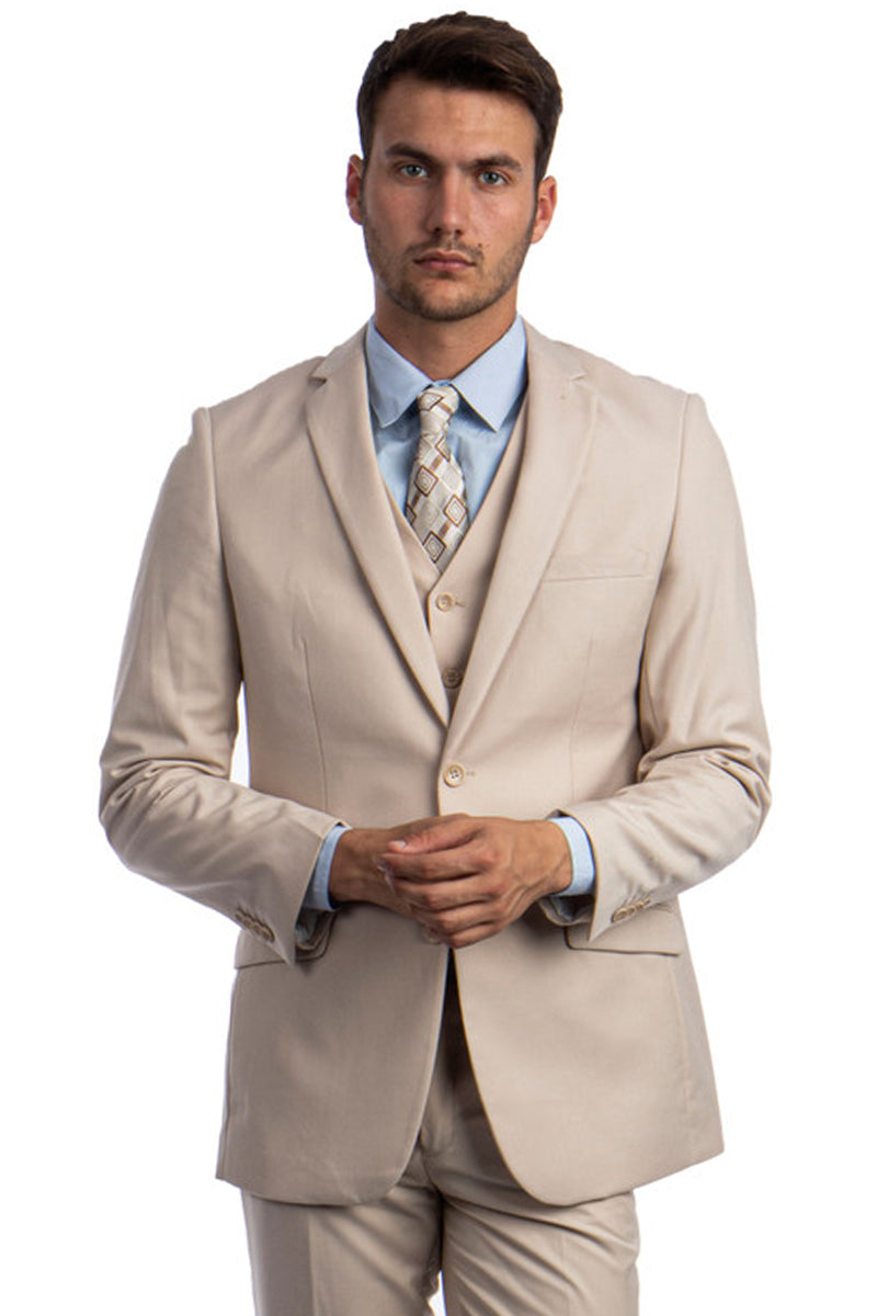 Mens Slim Fit Vested Suit - Slim Fit 3 Pieces Tan Suit main image 0