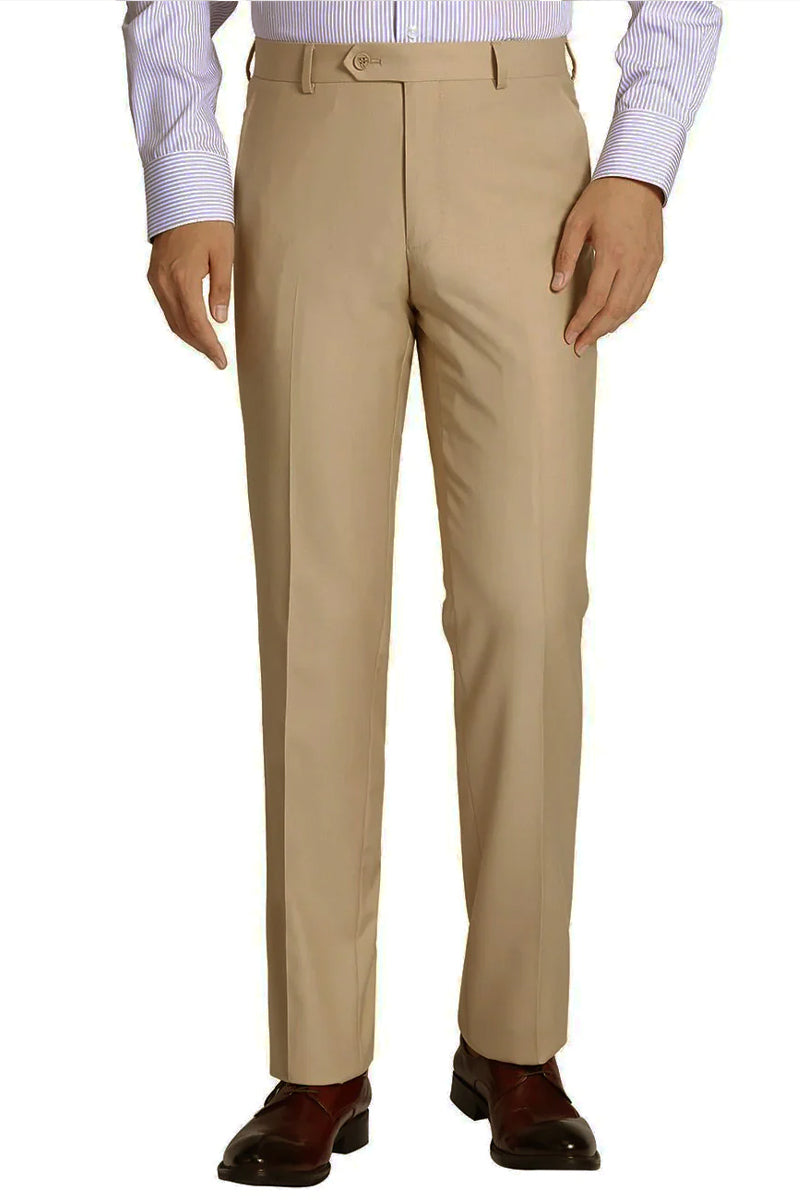 Men's Slim Fit Wool Feel Dress Pants in Beige – SignatureMenswear
