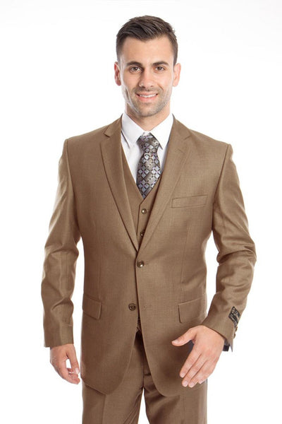 Men's Vested Two Button Solid Color Wedding & Business Suit in Dark Taupe