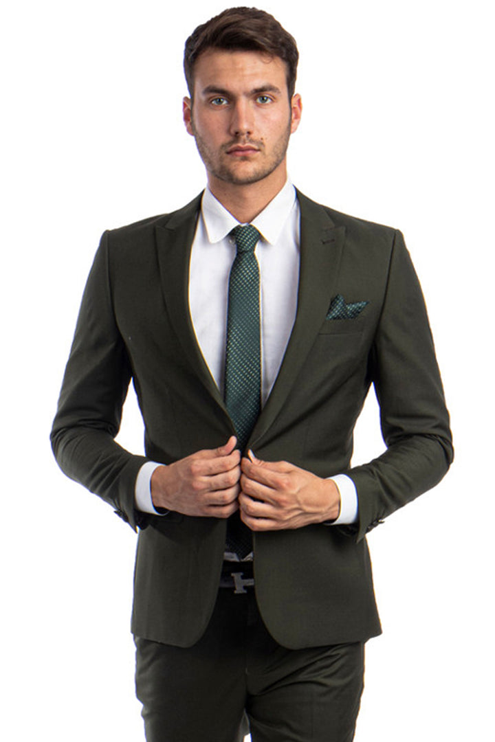 MrSure Men's 3 Piece Suit Set - Slim Fit Blazer Vest Pants & Tie In Deep Green