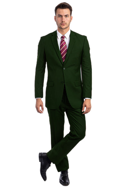 Men's Two Button Basic Modern Fit Business Suit in Dark Green