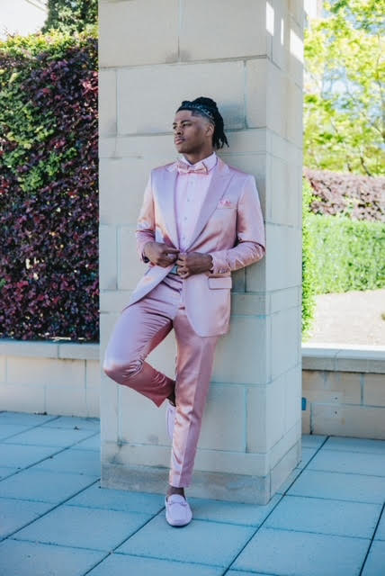 Men's One Button Vested Shiny Satin Sharkskin Prom & Wedding Party Suit in Dusty Rose 46 Regular / Dusty Rose