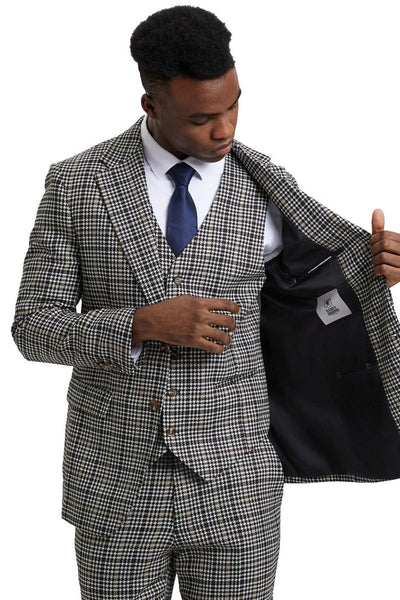 Men's Stacy Adams Vested Modern Fit Houndstooth Glen Plaid Suit in Grey & Green