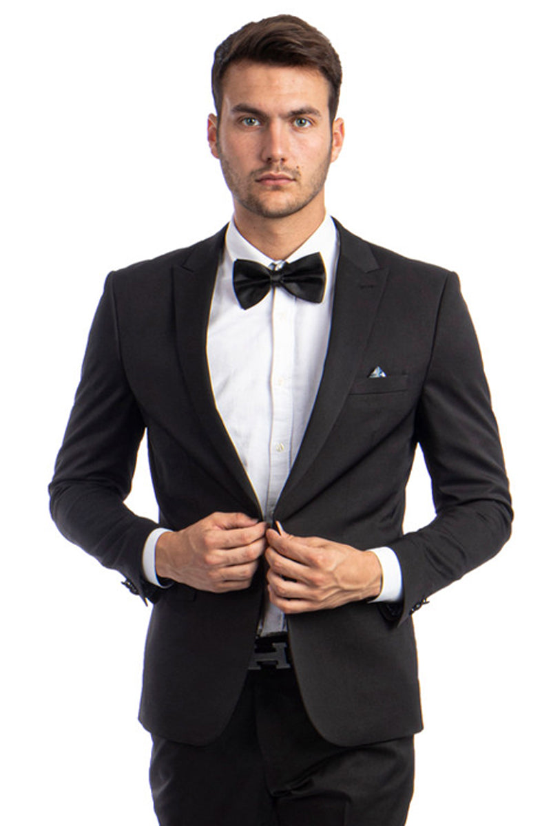 Men's One Button Peak Lapel Basic Slim Fit Suit in Black