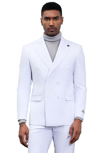Men's Designer Stacy Adams Classic Double Breasted Suit in White