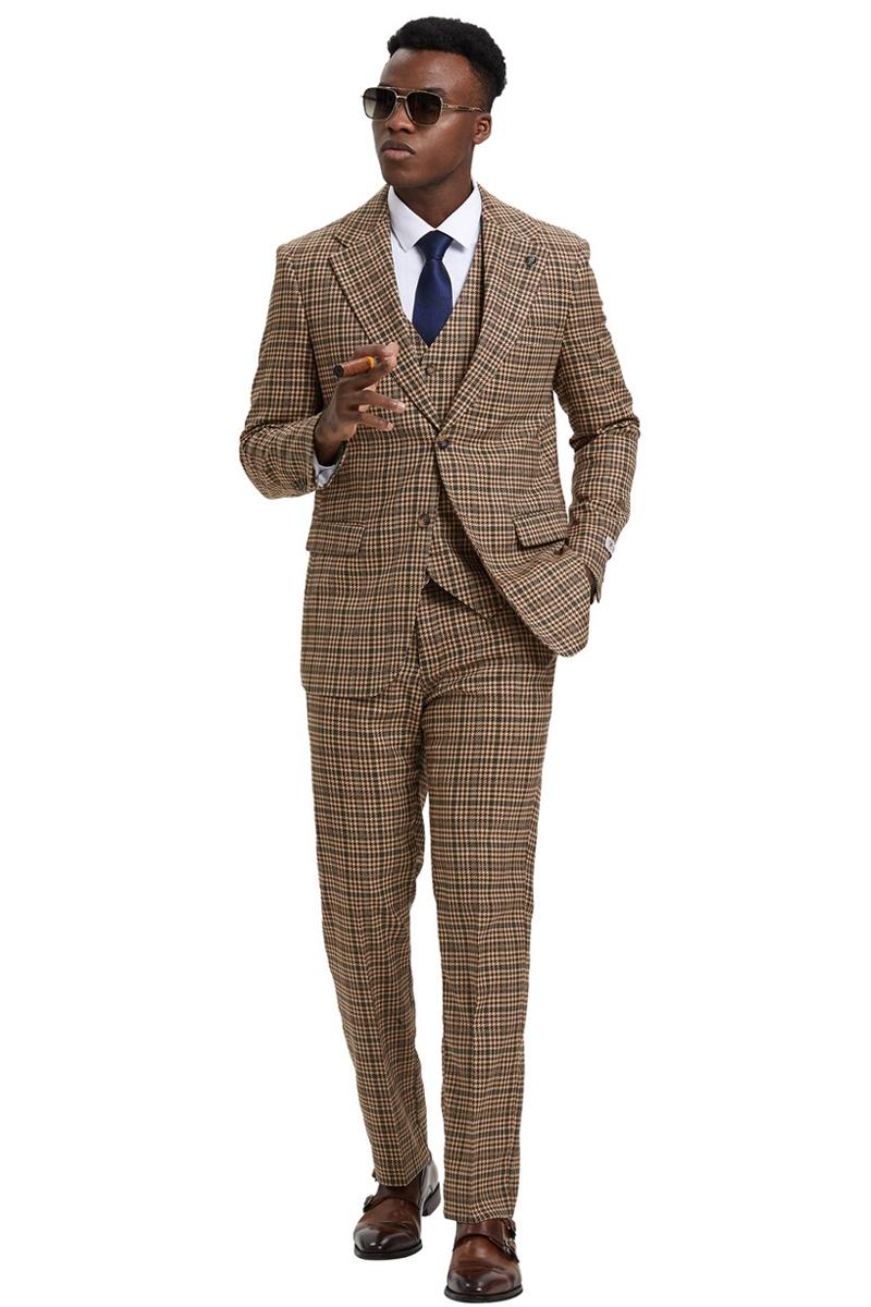 Men's Stacy Adams Vested Modern Fit Houndstooth Glen Plaid Suit in
