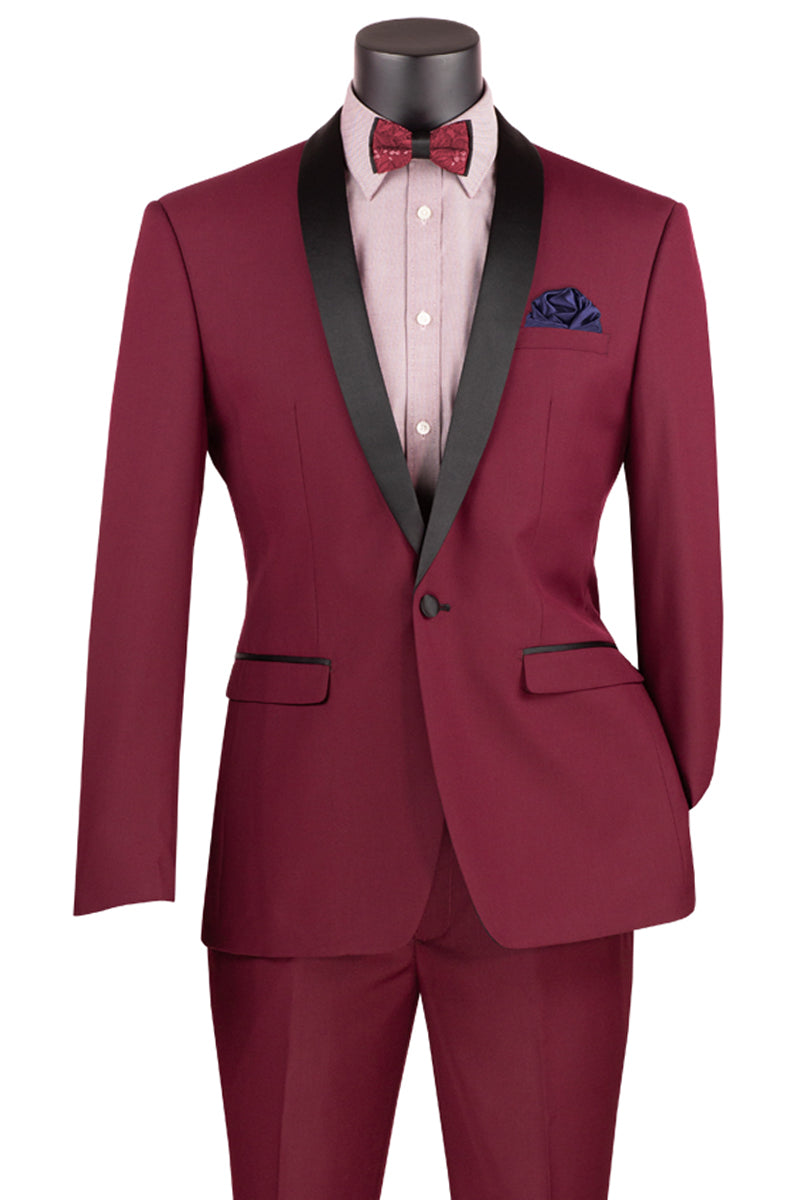 Men's Slim Fit Shawl Collar Tuxedo in Burgundy