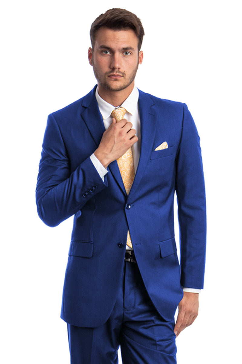 Men's Two Button Basic Modern Fit Business Suit in Royal Blue ...