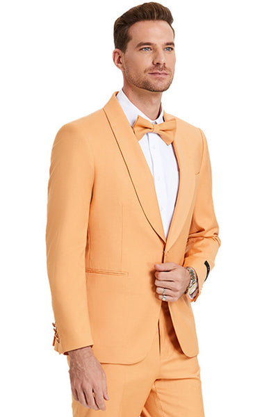 Men's One Button Shawl Lapel Dinner Jacket Style Wedding Suit in Tangerine Orange