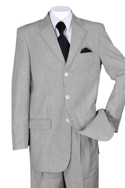 Mens Classic Fit 3 Button Summer Seersucker Suit in Black