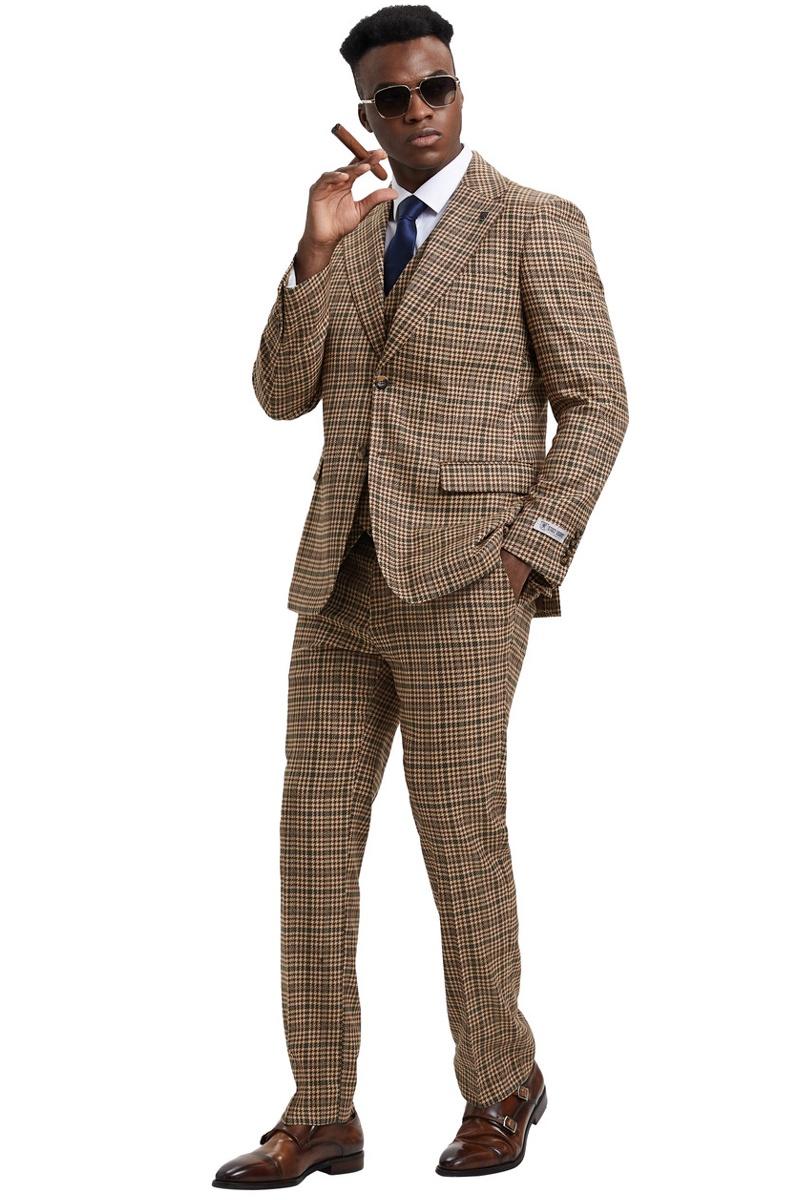 Men's Stacy Adams Vested Modern Fit Houndstooth Glen Plaid Suit in