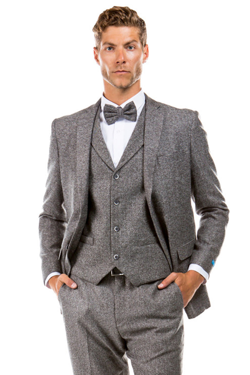 Men's Two Button Vested Vintage Style Tweed Wedding Suit in Grey ...
