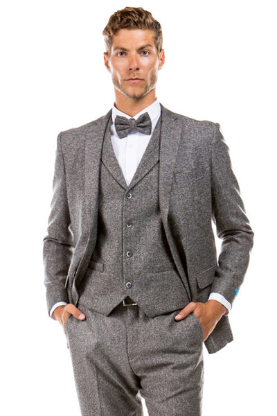 Men's Two Button Vested Vintage Style Tweed Wedding Suit in Grey