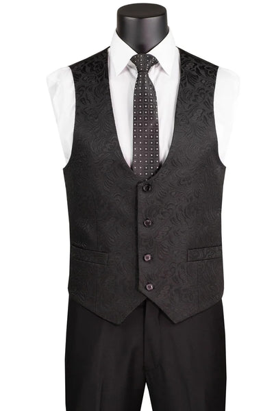 Men's Slim Fit Vested Paisley Wedding Tuxedo in Black